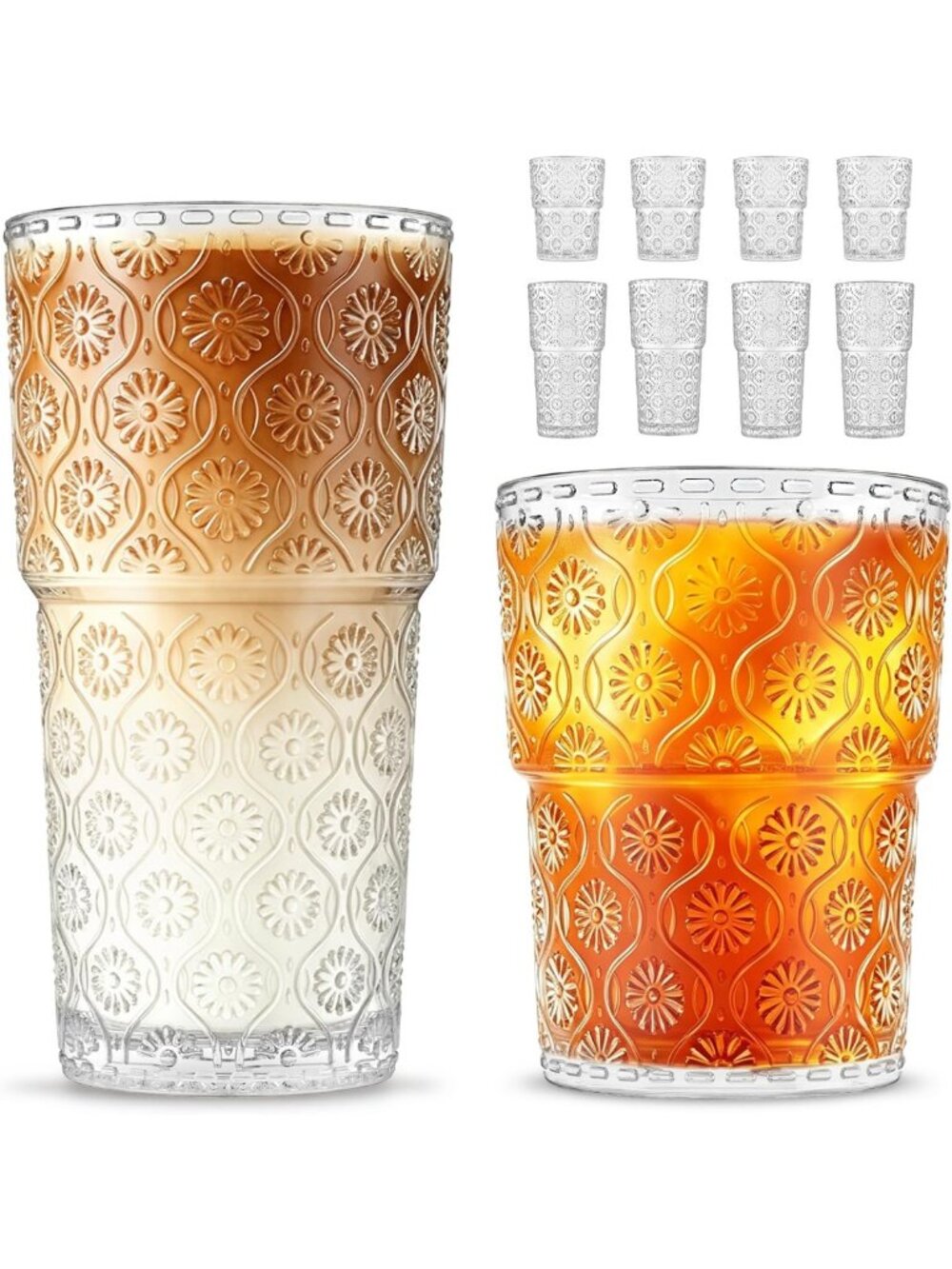 Set of 8 Floral Drinking Glasses, BPA-Free Begonia Flower Cups for Home